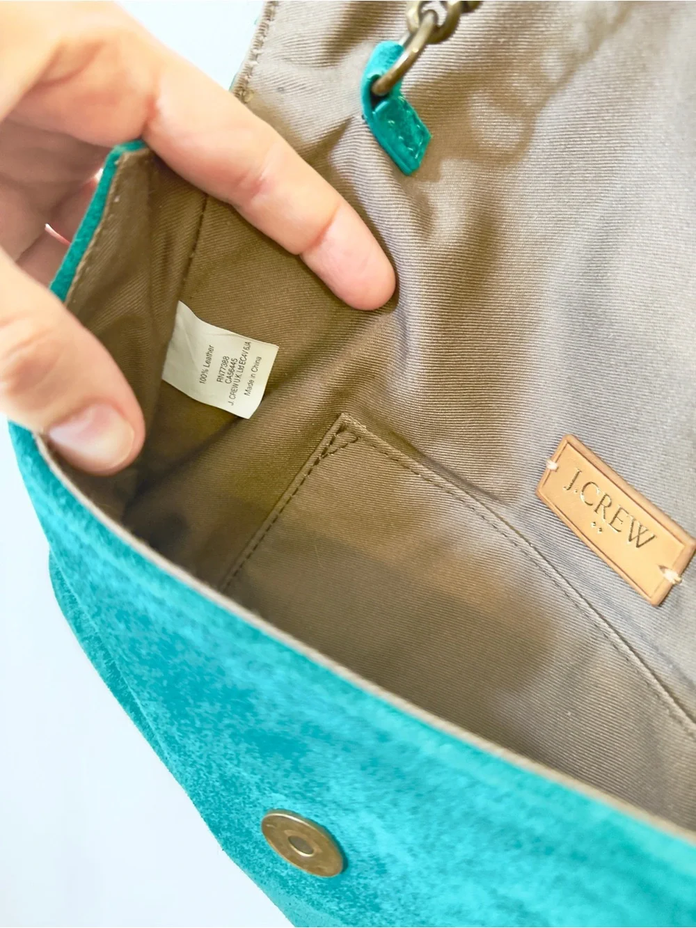 J.Crew Teal Suede Leather Envelope Chain Shoulder Bag